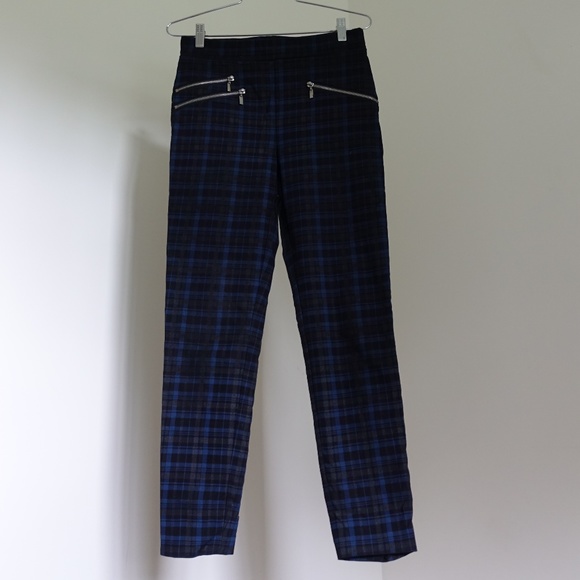 Joseph Ribkoff Blue Black Plaid Pants Stretchy Size 6 - Picture 1 of 6